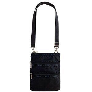 LESPORTSAC CLASSIC 3 ZIP SMALL CROSSBODY BLACK MINI BAG PURSE